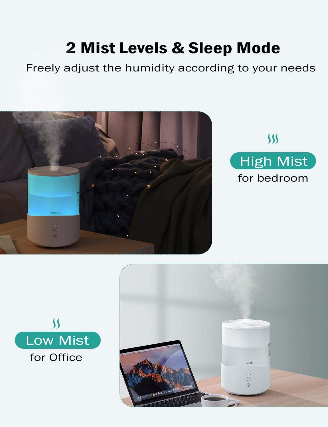 Homasy Cool Mist Humidifier 2.5L, Essential Oil Diffuser with 7-Colour Mood  Lights, Auto Shut off – Wachastory